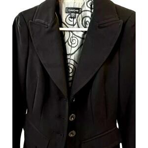 90s VTG y2k BEBE blazer jacket Size 2 Black Silver Office corporate dark fairy